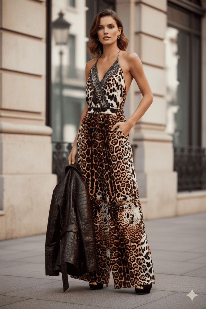 Women’s Party Wear Animal Print Jumpsuit