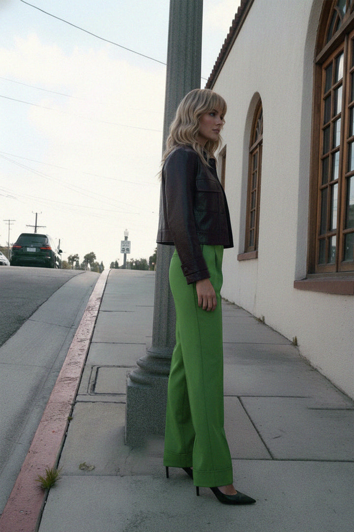 Kyle X Shahida,
sleek silhouette pants,
waist-enhancing trousers,
high waisted bottoms,