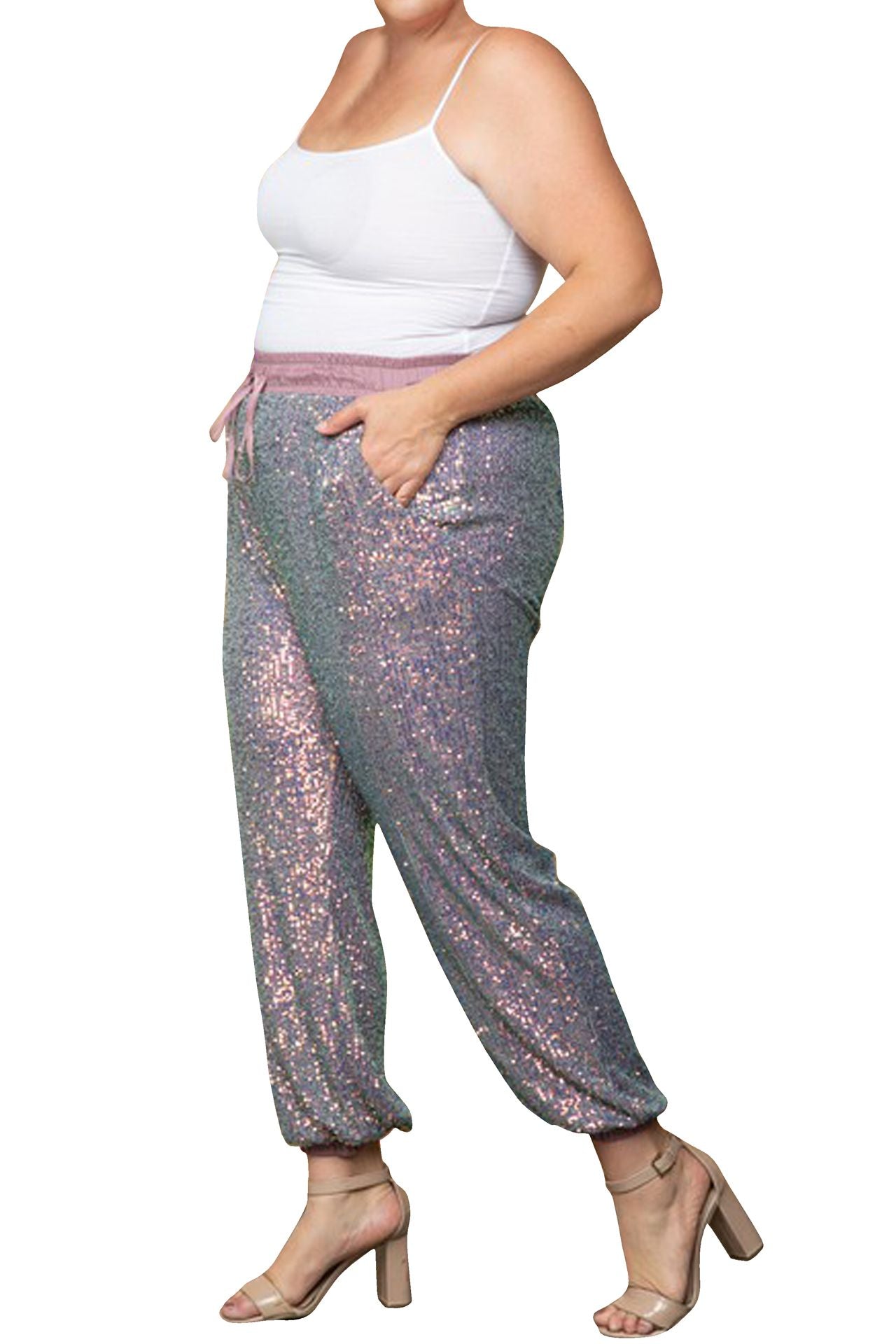 "Kyle X Shahida" "high waist sequin joggers" "jogger sequin pants" "jogger sequin pants" "womens sequin joggers"