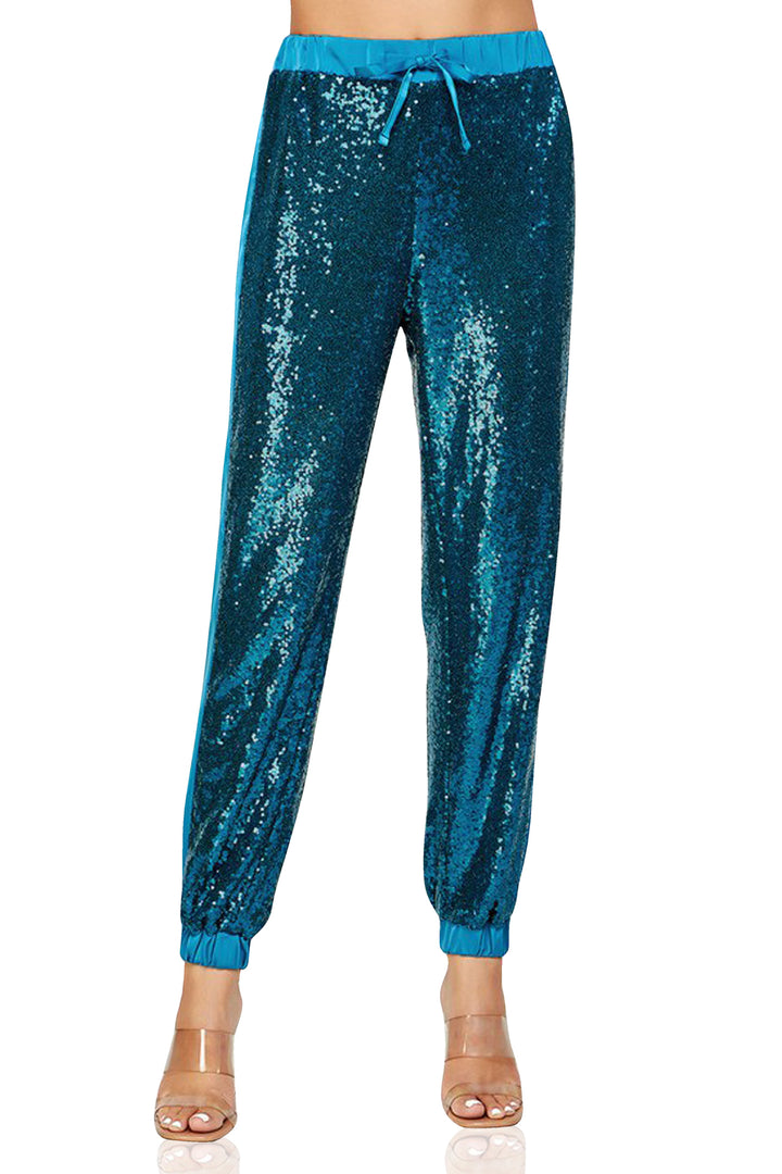 "Kyle X Shahida" "high waist sequin joggers" "jogger sequin pants" "jogger sequin pants" "womens sequin joggers"