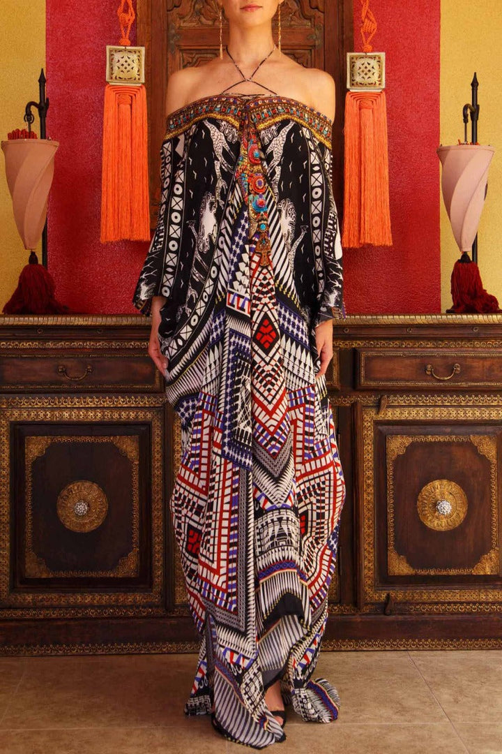 designer tropical dresses Long Halter Tropical Print Slit Dress The Dress Outlet