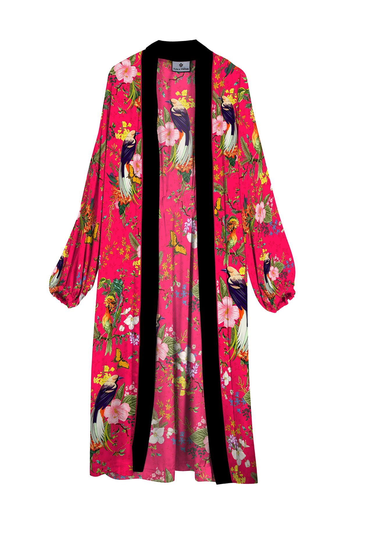 "silk kimono robe womens" "printed silk robe" "silk kimono womens" "Kyle X Shahida" "long kimono silk robe"  "womens kimono robes"