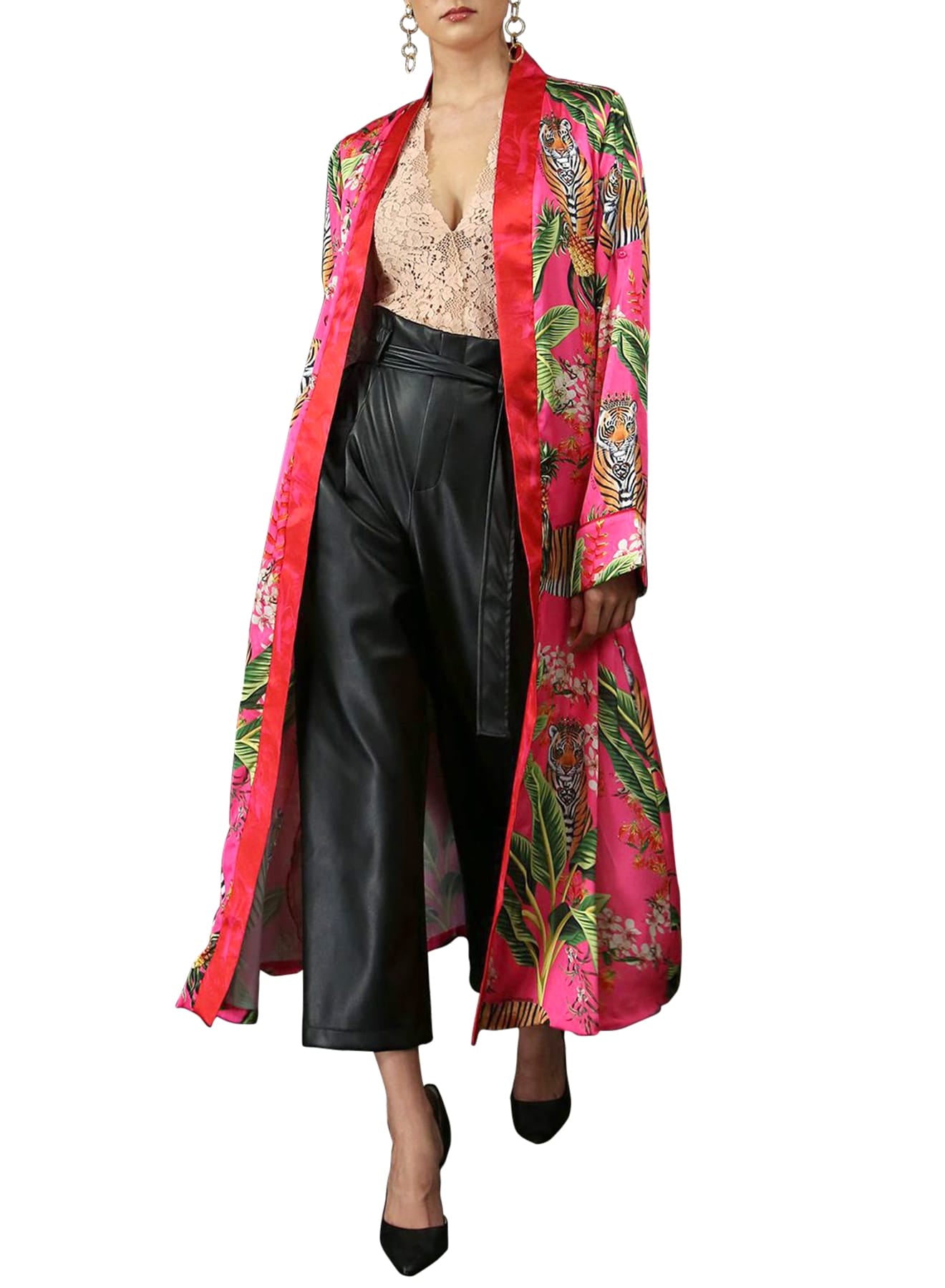 "printed silk robe" "Kyle X Shahida" "silk kimono robes for women" "womens long silk robe" "long silk kimono"