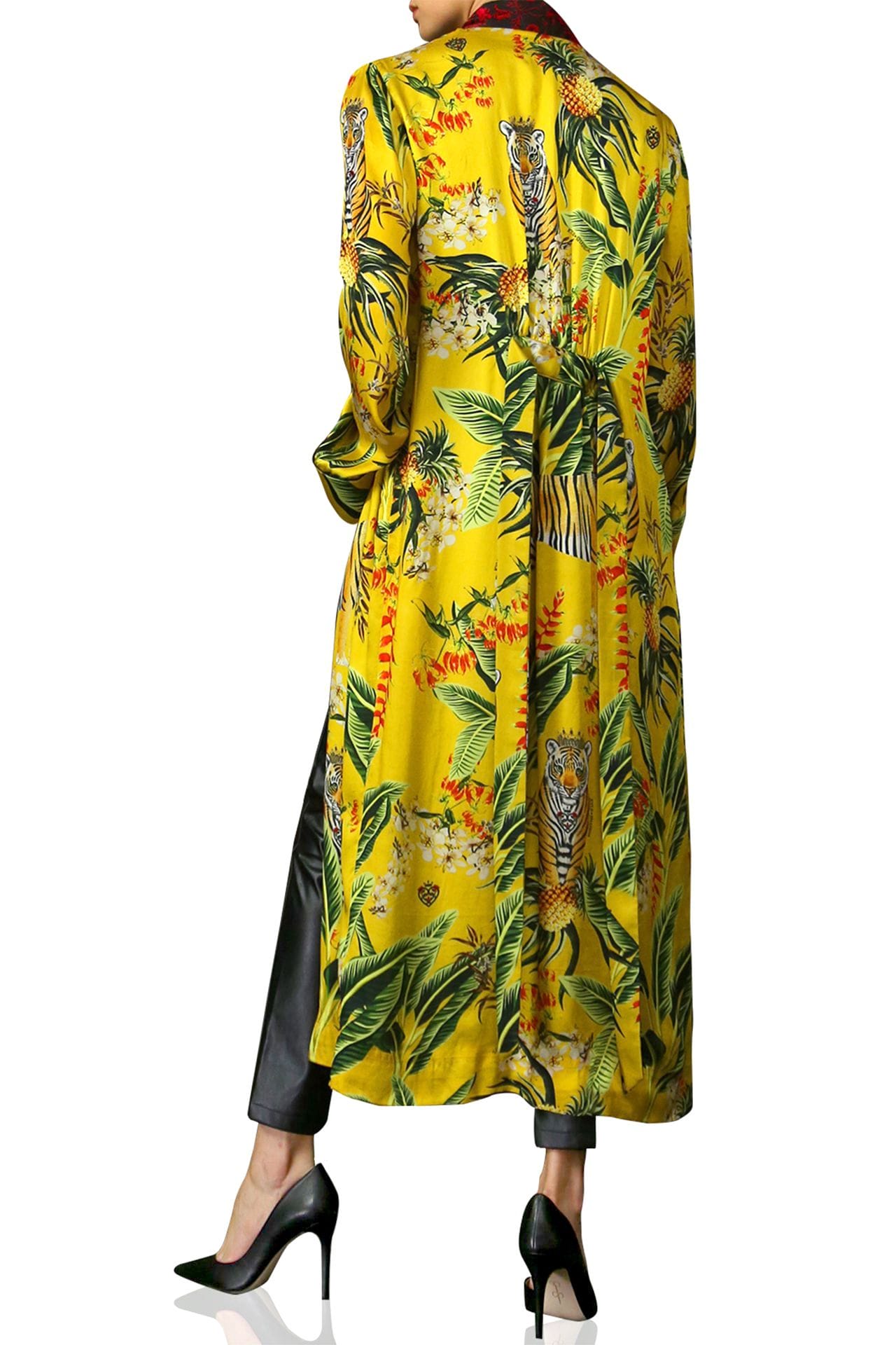 "yellow silk kimono robe" "printed silk robe" "silk kimono womens" "Kyle X Shahida" "floral kimono robe"  "silk kimono womens"