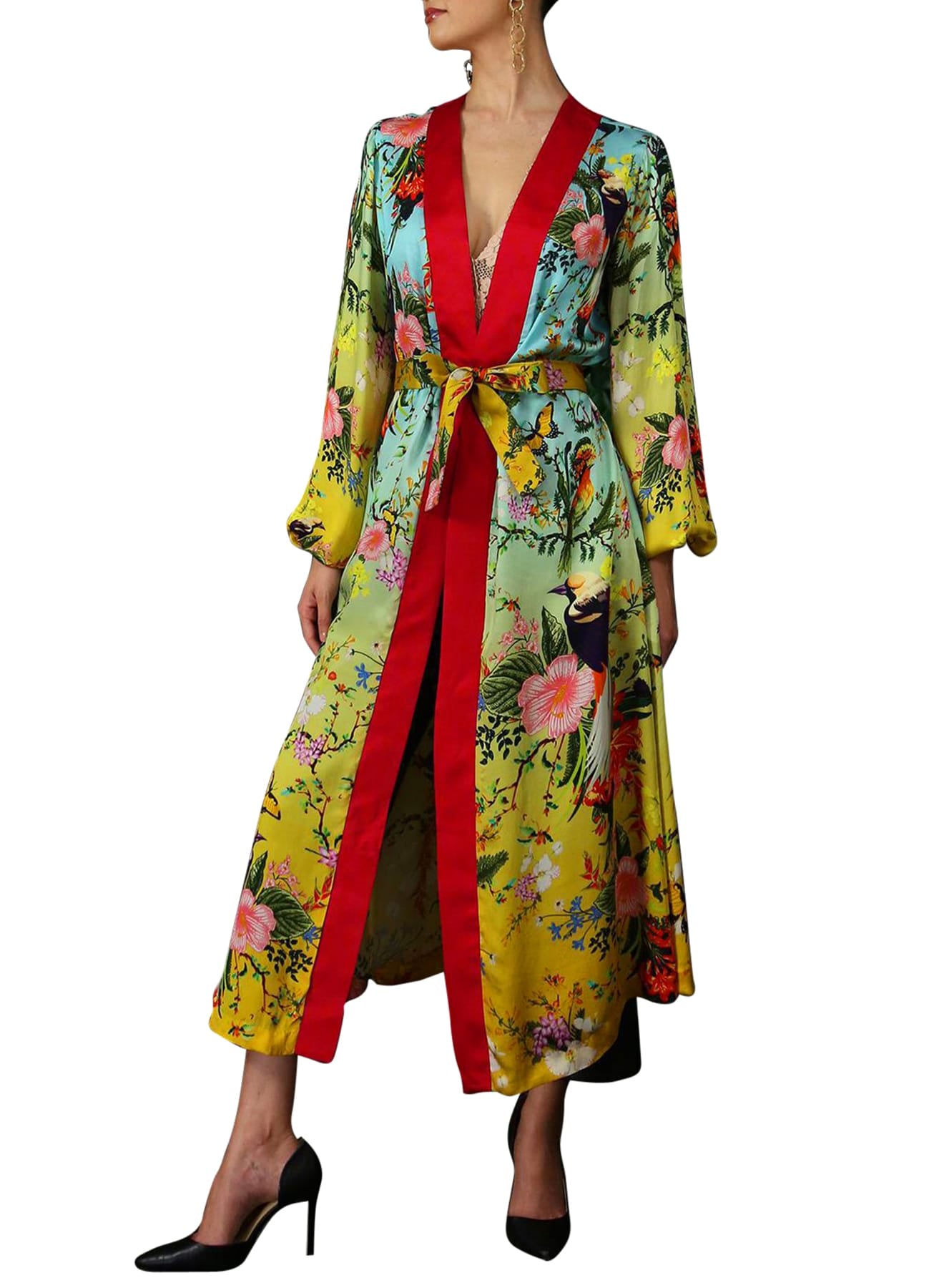 "silk kimono robe womens" "silk green robe" "Kyle X Shahida" "robe dress silk" "womens long kimono robe" "yellow silk kimono robe"