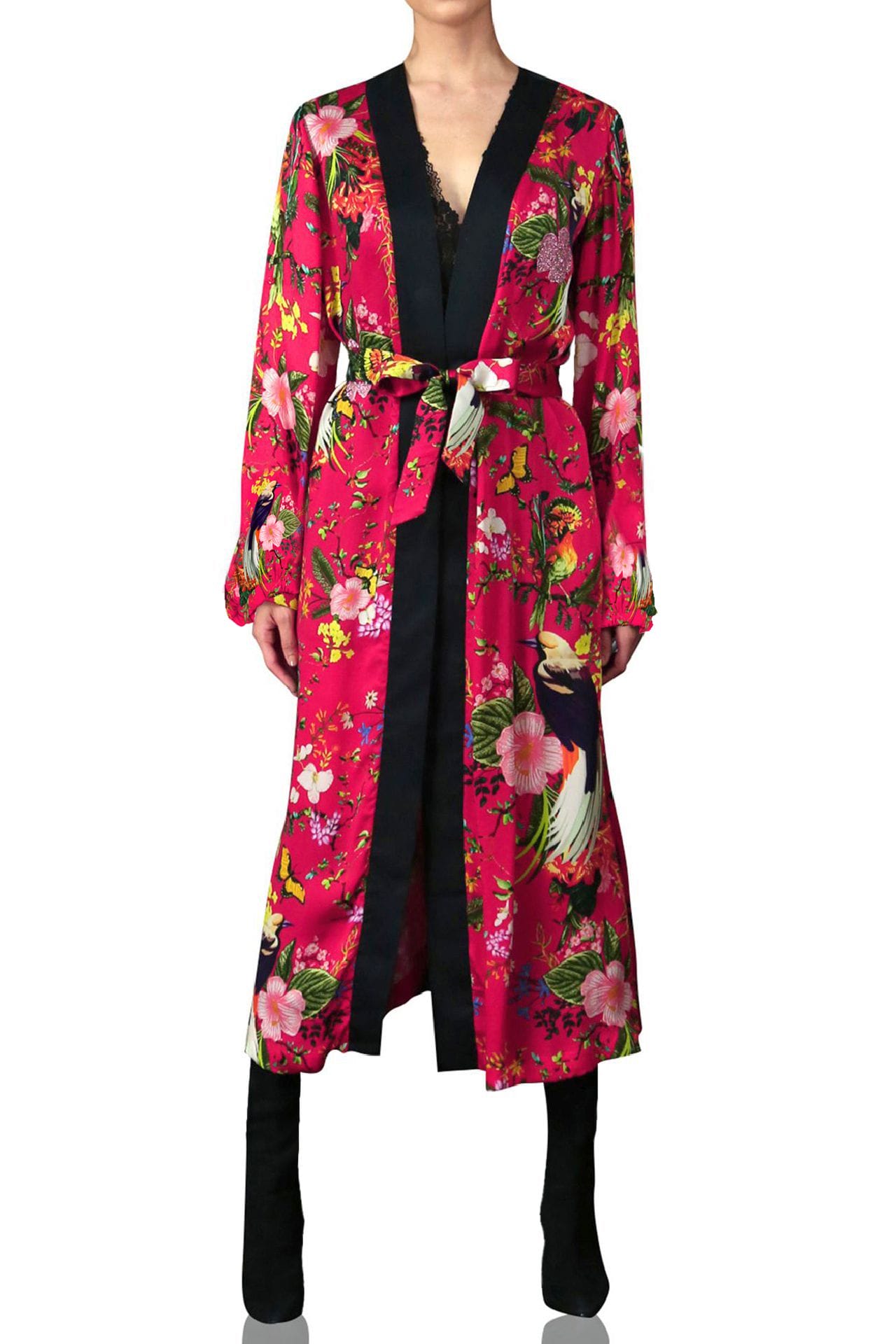 "Kyle X Shahida" "beautiful kimono" "printed silk robe" "robe dress silk" "designer silk robe"