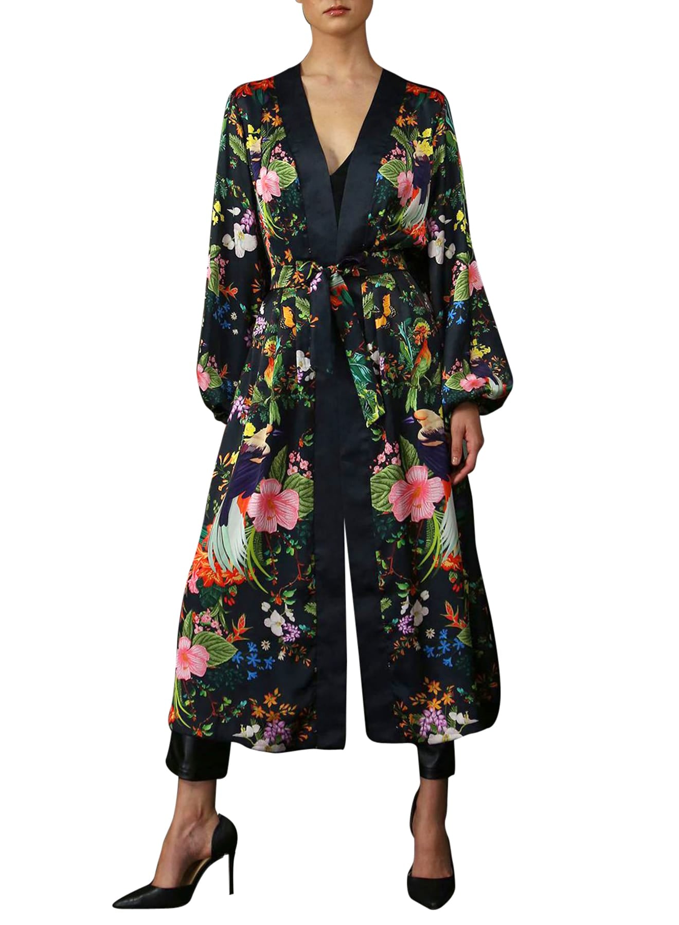 "silk kimono robe womens" "robe dress silk" "Kyle X Shahida" "printed silk robe" "silk kimono robe" "black silk kimono"