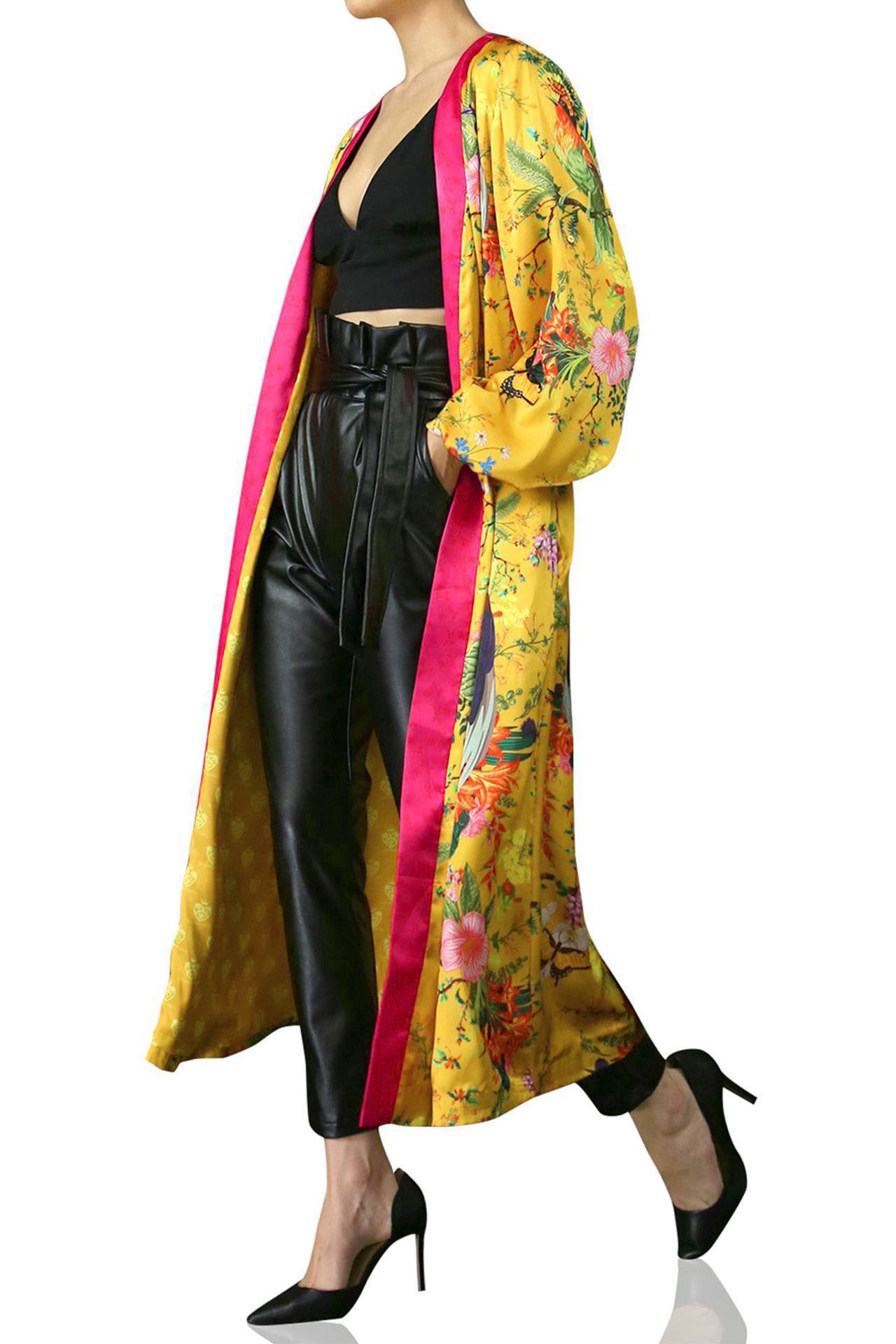 "kimono silk robe women's" "Kyle X Shahida" "womens long kimono" "long kimono robe womens" "yellow silk robe"