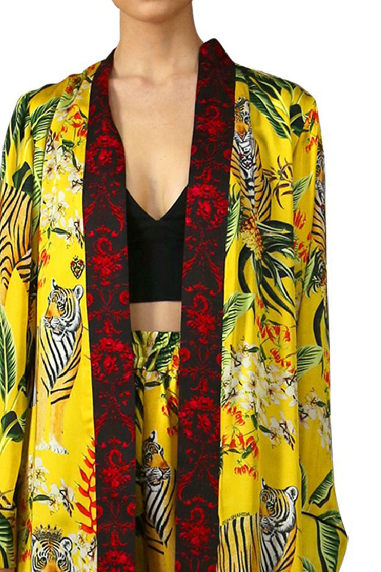 "Kyle X Shahida" "silk yellow robe" "silk robes and kimonos" "long floral robe" "silk kimono robes for women"