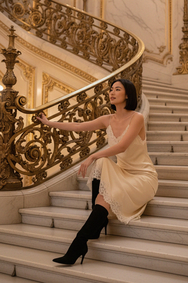 N ea Pari,
elegant lace outfit,
feminine lace set,
lace detail outfit,