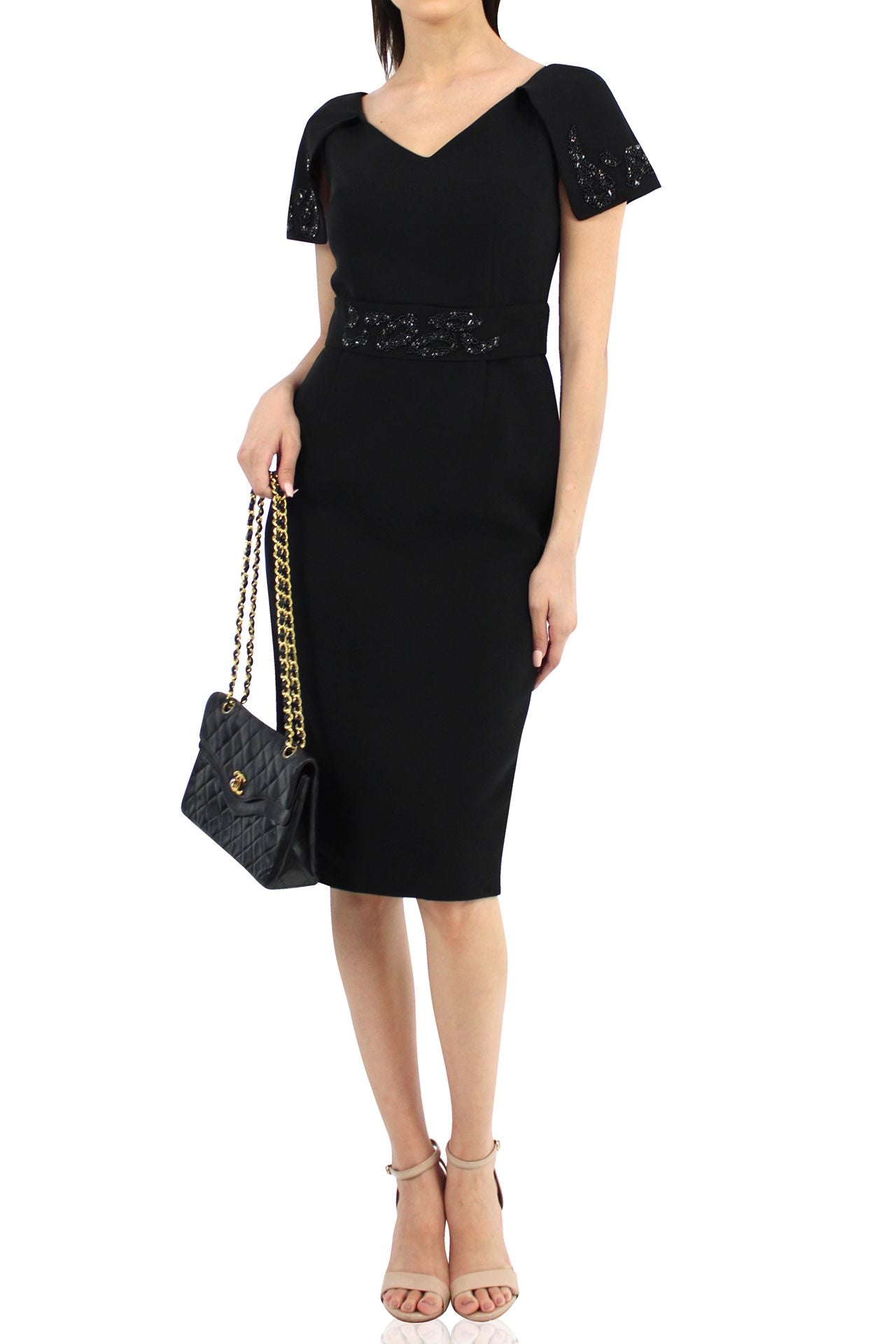 Designer Sequin Dress Women | Black Silk Midi Dress
