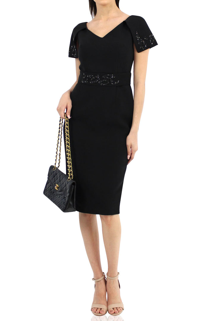 Designer Sequin Dress Women | Black Silk Midi Dress | Kyle X Shahida M Designer Sequin Dress Women | Black Silk Midi Dress | Kyle X Shahida M