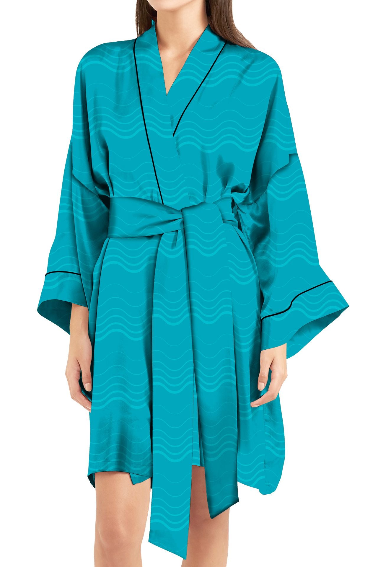 "light blue robe silk" "Kyle X Shahida" "kimono light blu" "silk robe women short"