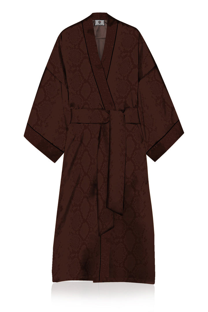 Classic Comfort: Midi-Length Kimono Solid Brown Robe Dress Custom Classic Comfort: Midi-Length Kimono Solid Brown Robe Dress Custom
