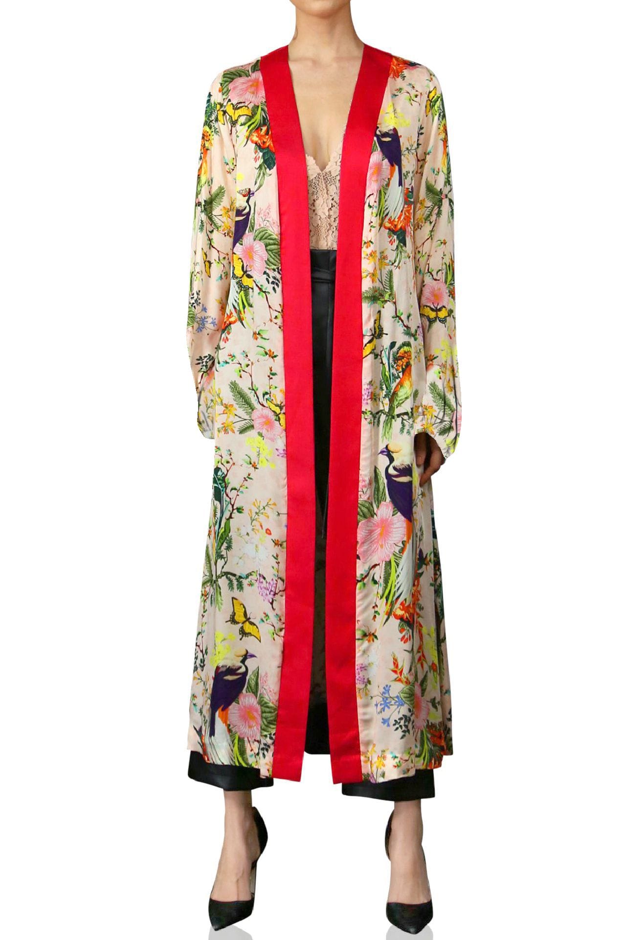 "kimono print" "womens long kimono robe" "Kyle X Shahida" "robe dress silk" "kimono print" "hot pink robe silk"