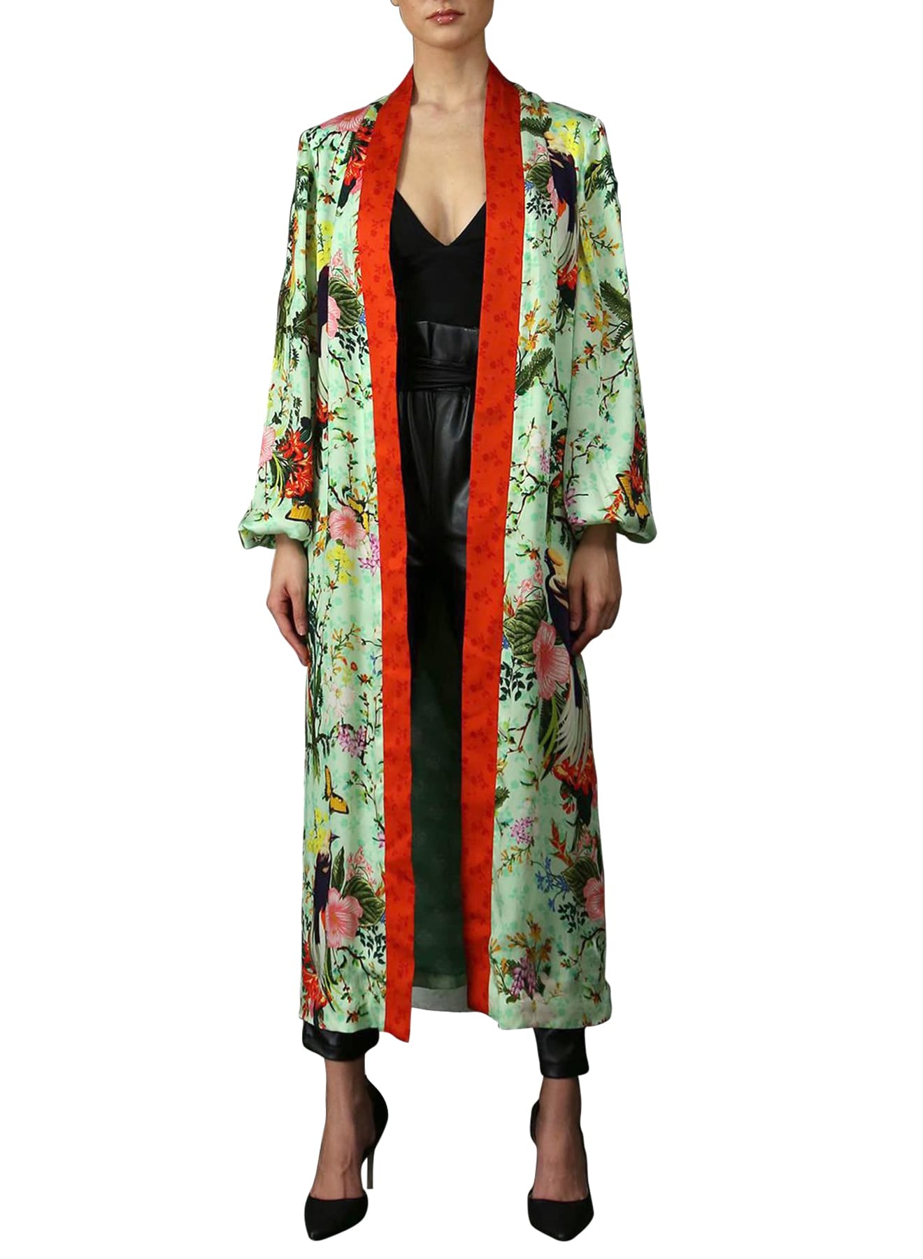 "Kyle X Shahida" "plus size long kimono" "designer silk robe" "designer silk robe" "silk green robe"