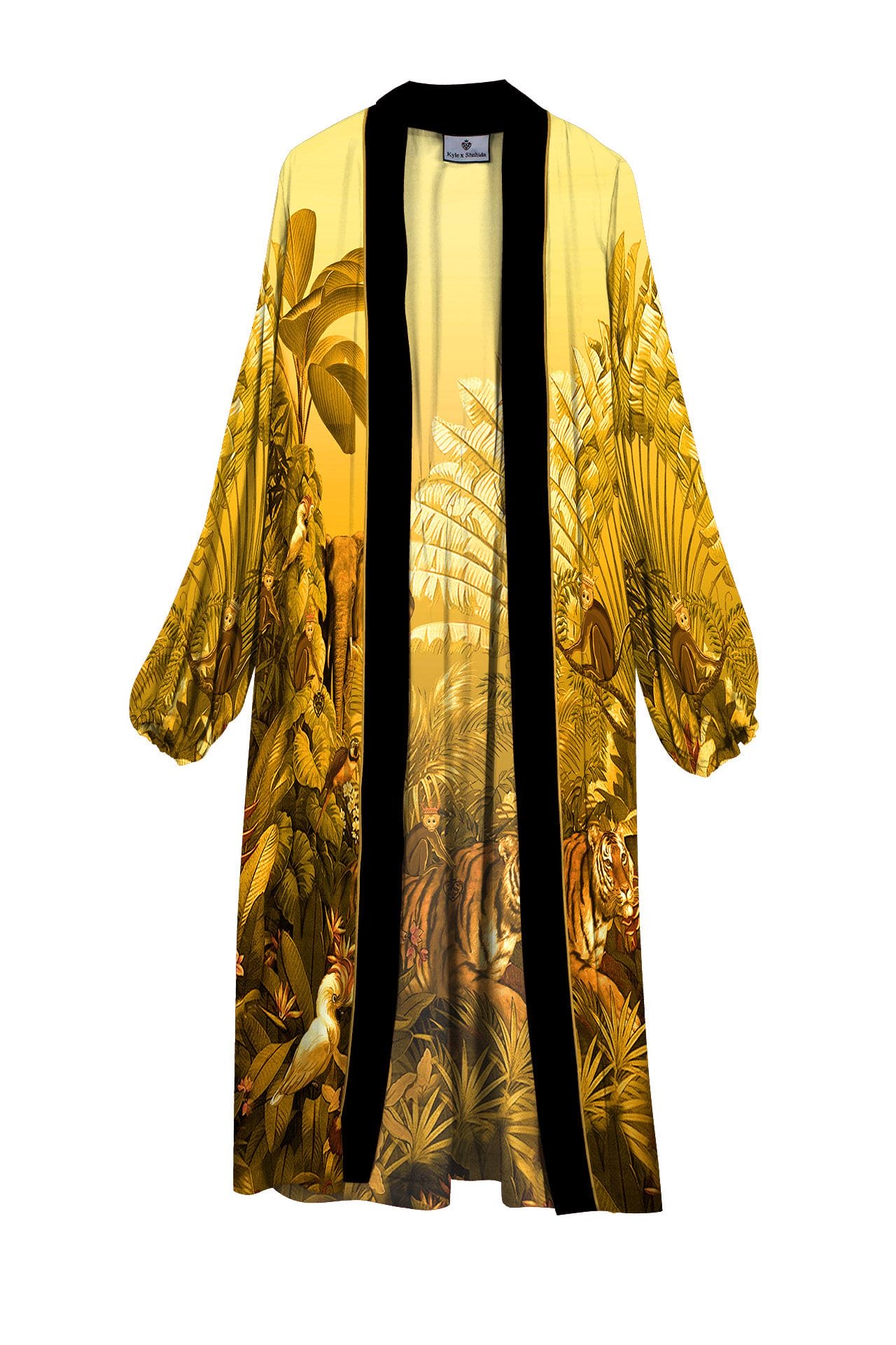 "yellow silk kimono" "Kyle X Shahida" "womens long kimono" "luxury kimono" "womens kimono robes"