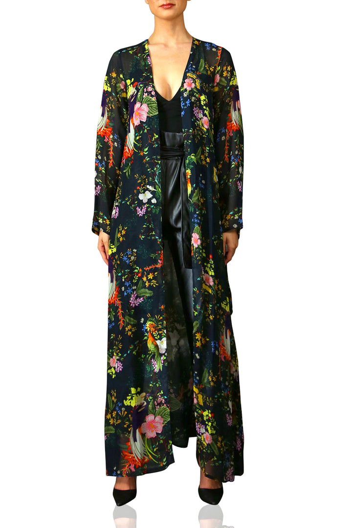 Designer Womens Long Black Duster | Printed Dusters | Kyle X Shahida Small - Medium Designer Womens Long Black Duster | Printed Dusters | Kyle X Shahida Small - Medium