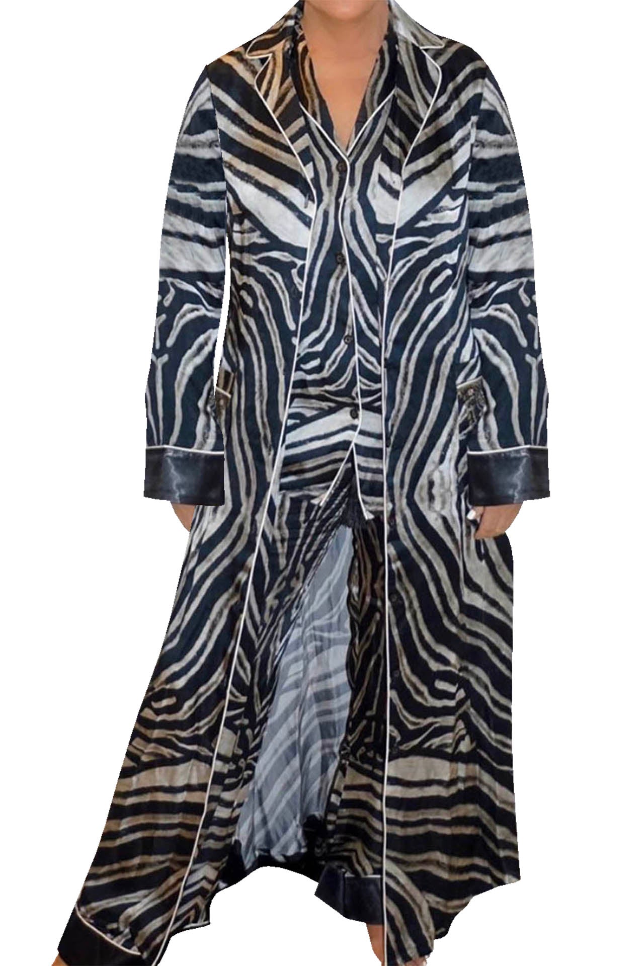 "Kyle X Shahida" "long down coat womens" "womens long dress coat" "long zebra print coat"