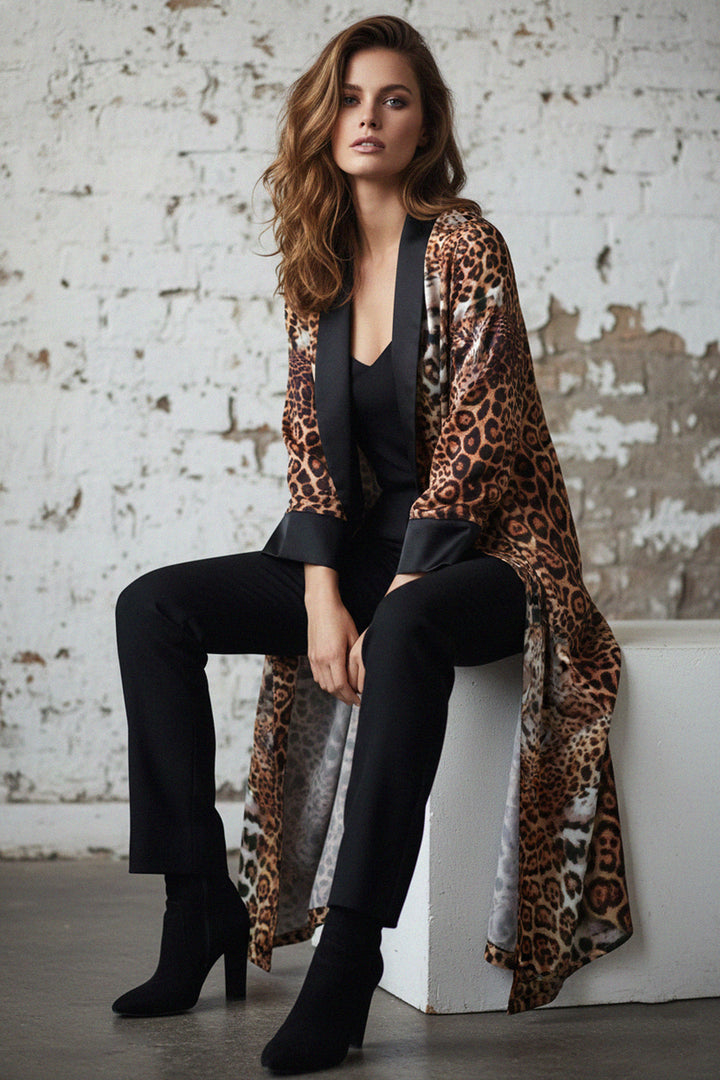 leopard design, stylish layers, evening wear, shahida-kyle-richards, bold robe, runway chic