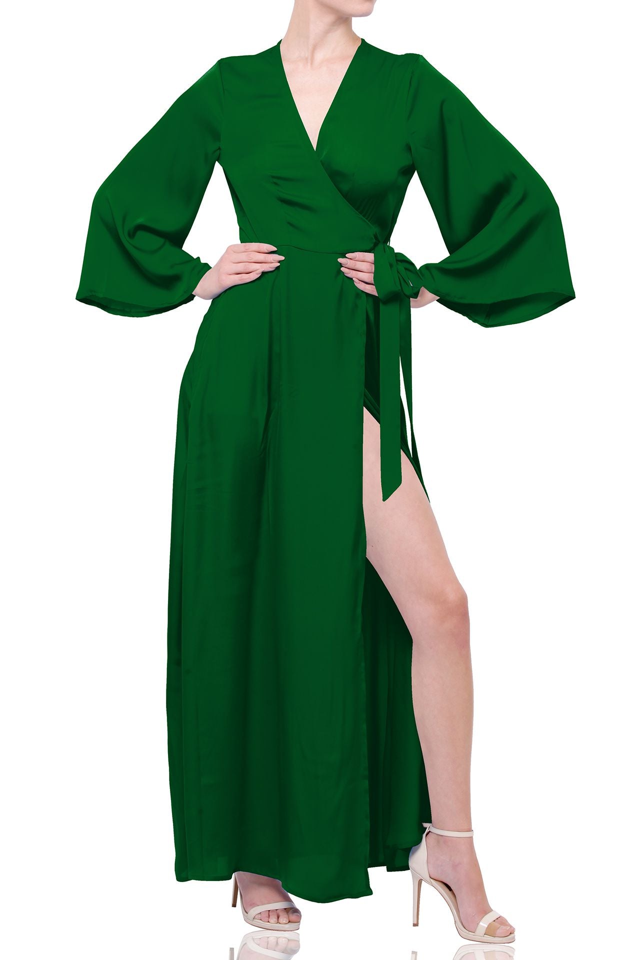 "green wrap maxi dress" "Kyle X Shahida" "women's long sleeve wrap dress" "wrap maxi dress"