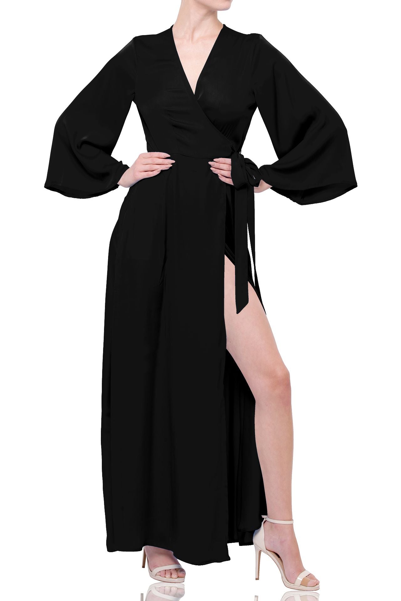 "maxi womens wrap dress"  "Kyle X Shahida" "long wrap dress" "long black wrap dress"