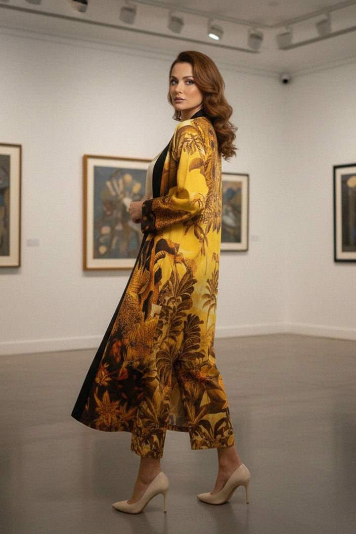 yellow silk kimono, resort chic womenswear, neutral decor robe, chic silk robe, modern womens kimono