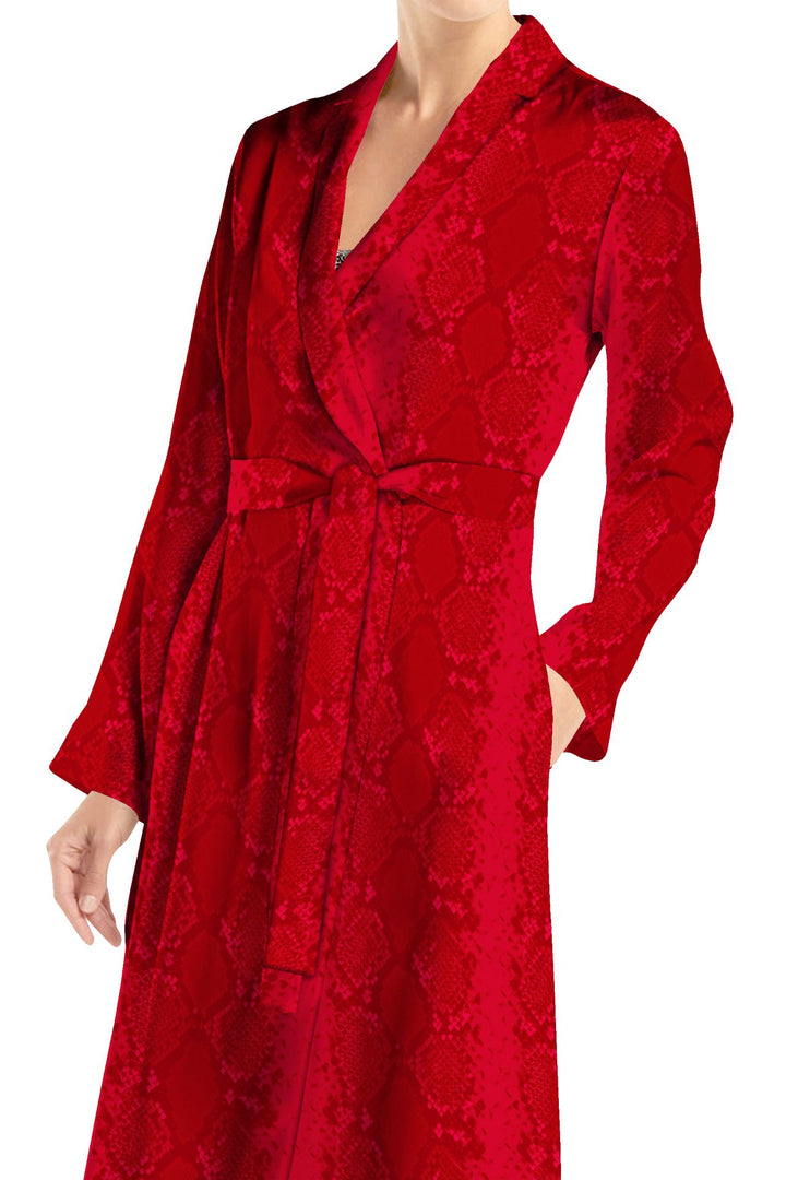 luxury wrap dress, cupro sustainable, blood stone shade, womens midi dress, designer fashion, shahida kyle richards