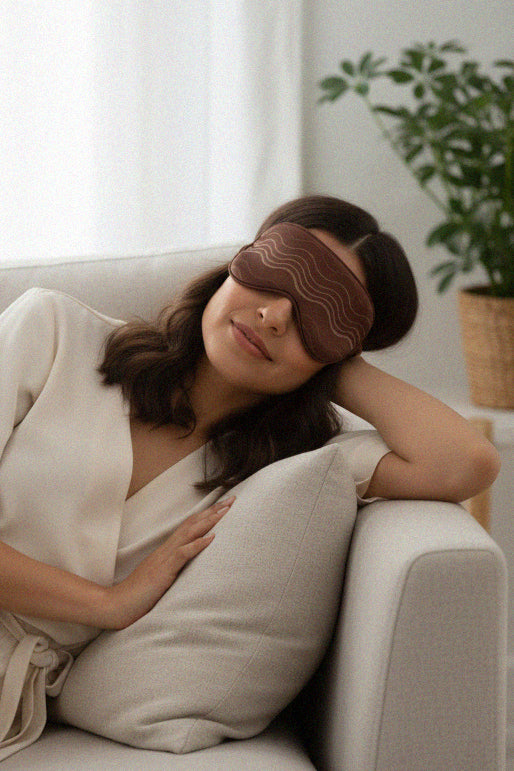 serene moment, sunlight rest, nature setting, women fashion, plush mask