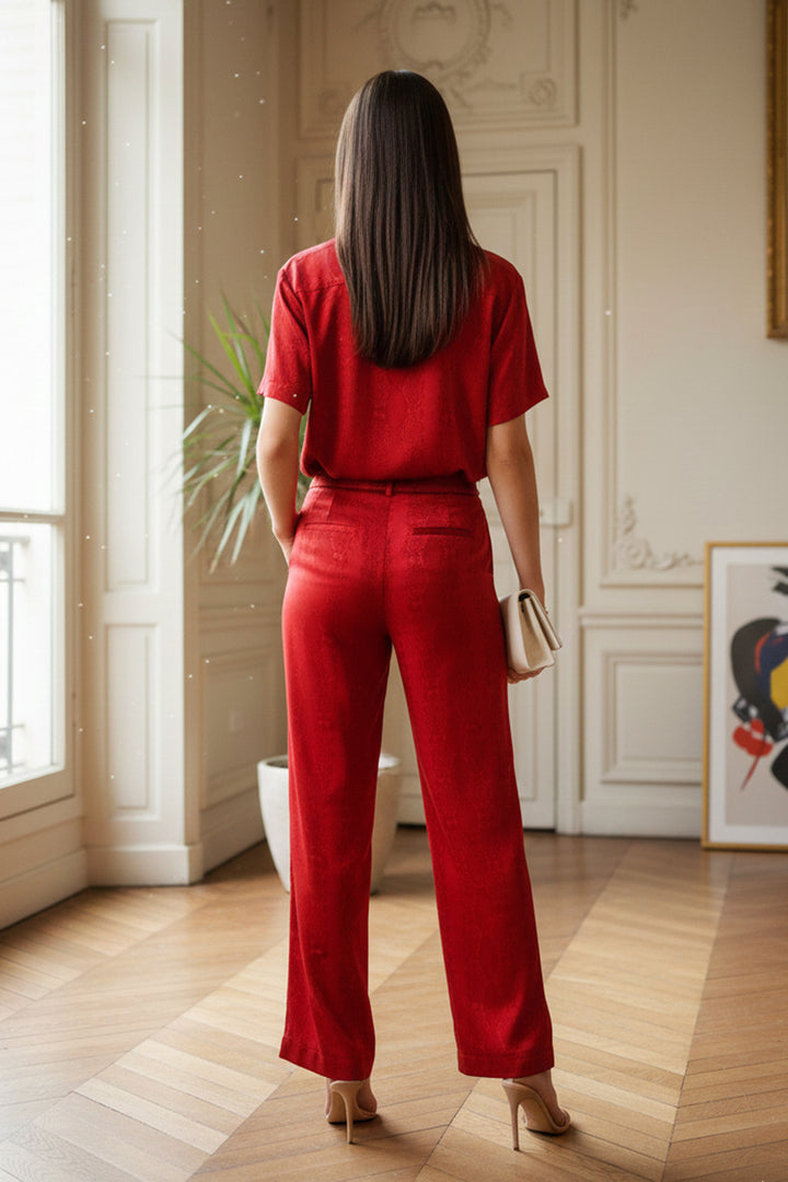 shahida-kyle-richards, cupro satin shirt, solid blood stone, luxury eco blouse, biodegradable clothing, modern chic top