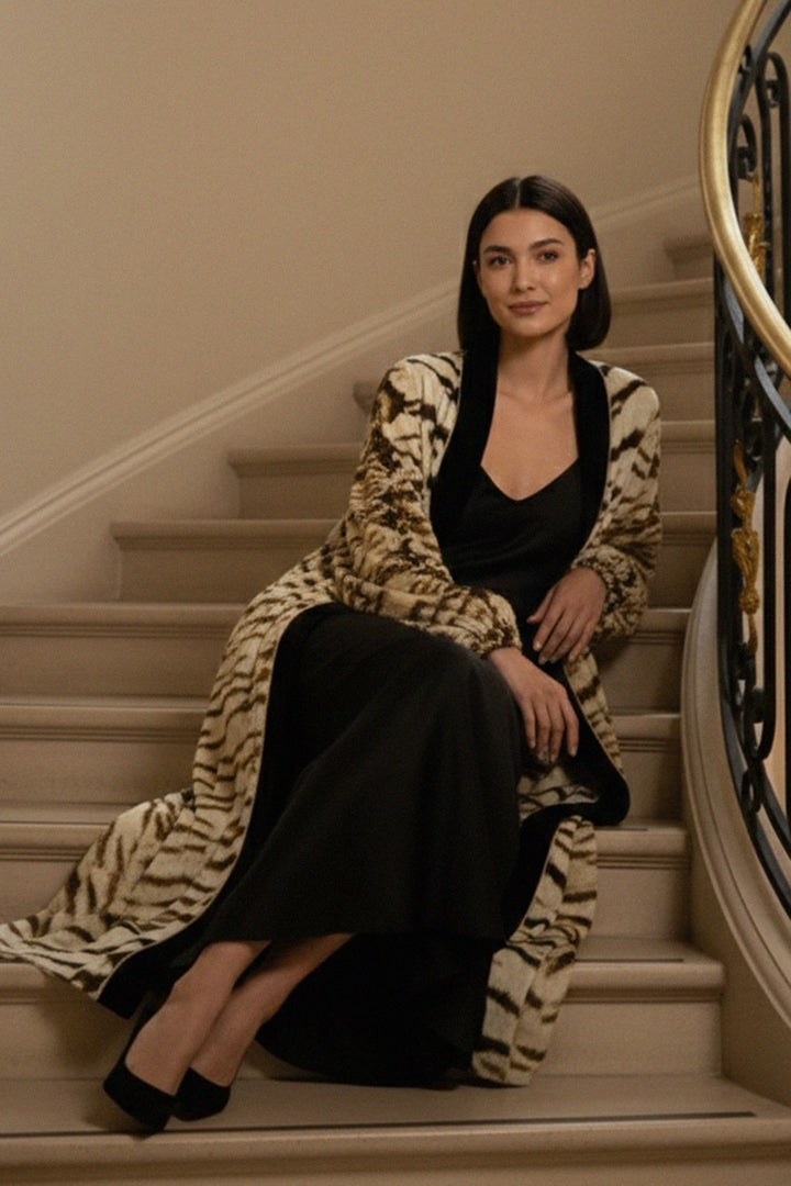 kyle richards, kyle stores, silk kimono, long robe, animal print, kyle shahida, womens fashion, luxe chic, designer robe