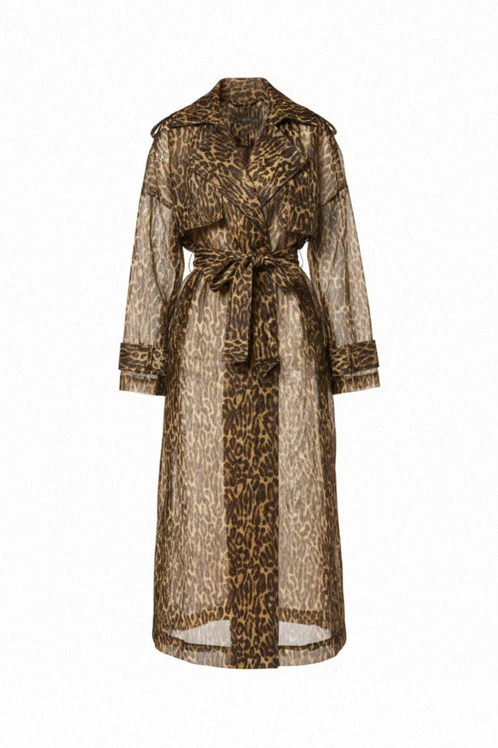 modern organza leopard trench coat with deep pockets, Shahida,