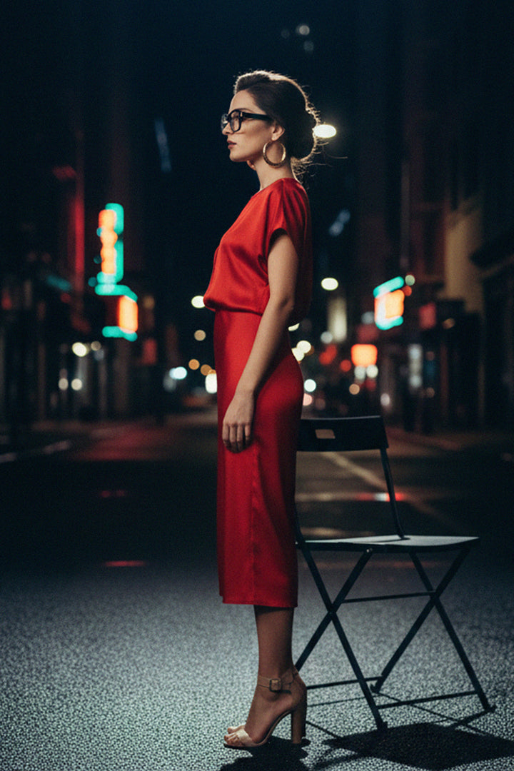 premium red dress, chic event wear, shahida-kyle-richards, red evening look