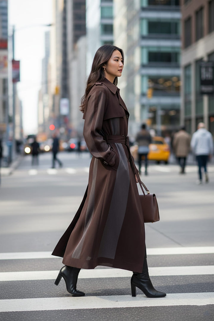 Shahida Parides,
stylish long coat,
trench coat with belt,
minimalist trench coat,