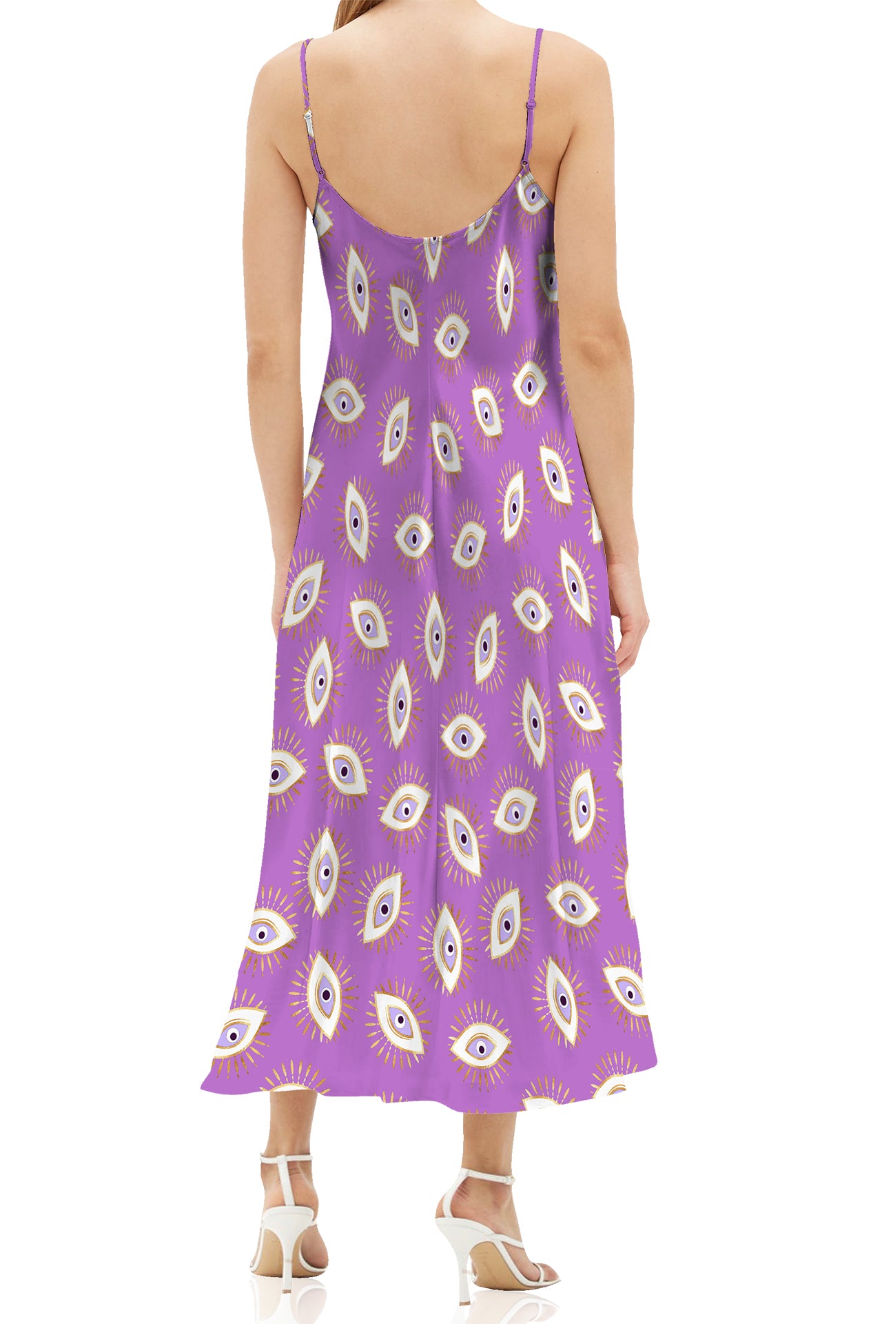 "purple cami dress" "evil eye print dress" "camisole midi dress" "Kyle X Shahida"