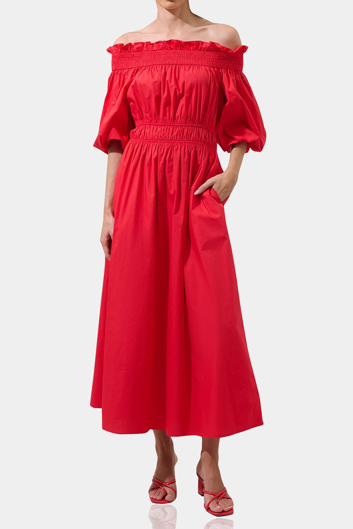 Designer Red Puff Sleeve Dress | Off Shoulder Dress | Kyle X Shahida L Designer Red Puff Sleeve Dress | Off Shoulder Dress | Kyle X Shahida L