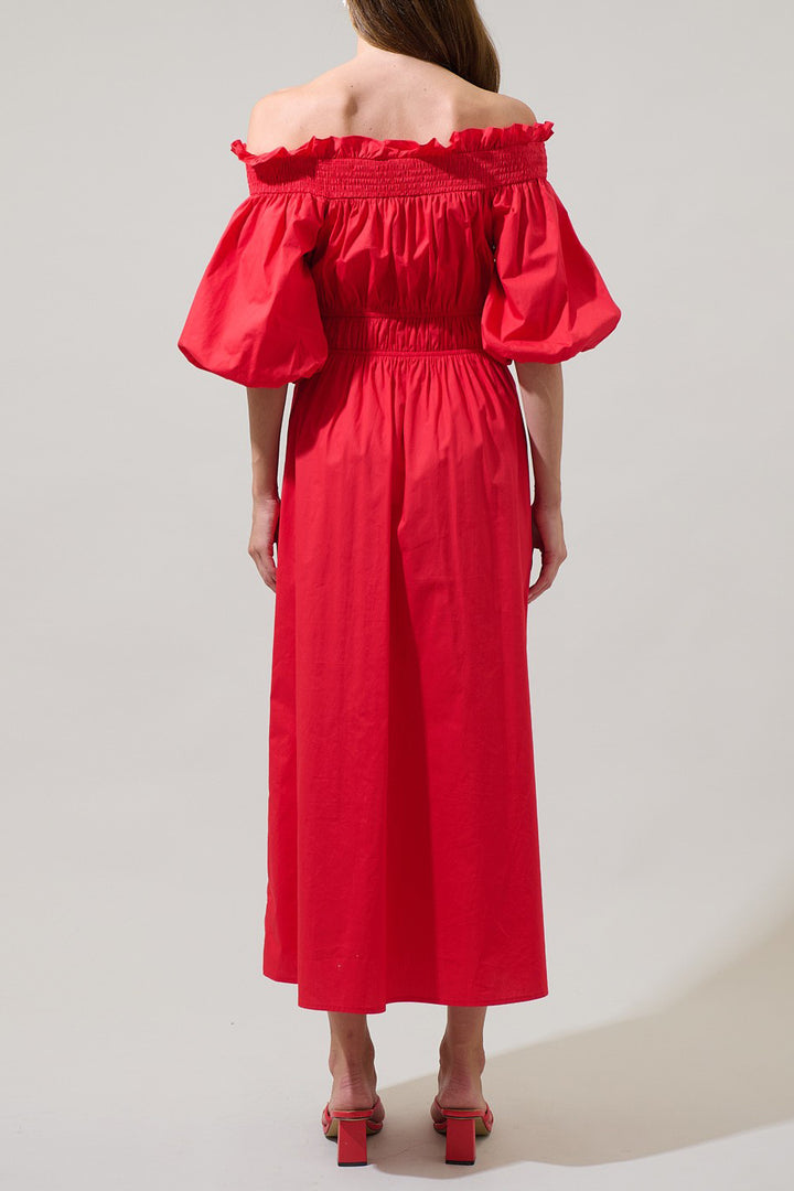 Designer Red Puff Sleeve Dress | Off Shoulder Dress