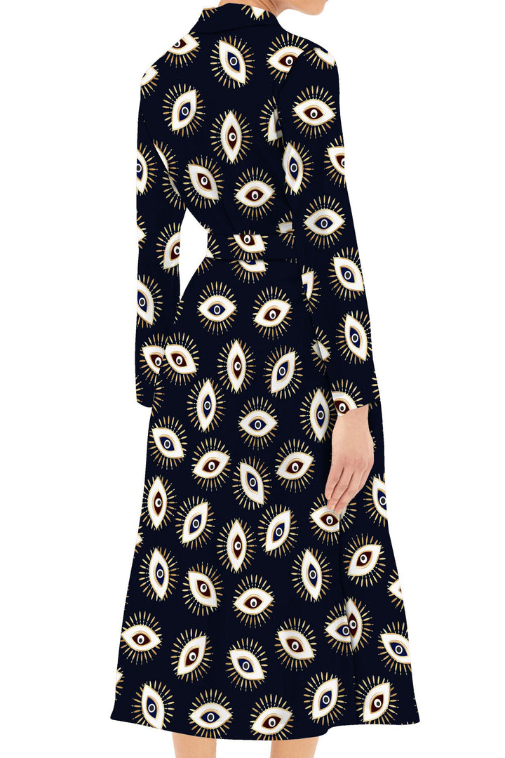 long sleeve black wrap midi dress Midi Black Wrap Shirt Dress With Pockets by concept A trois