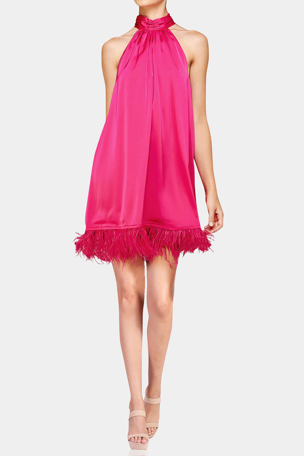 Feather Hem Fuchsia Dress