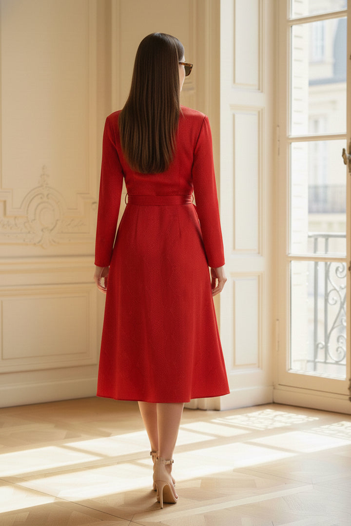 minimalist dress, midi vegan silk, cupro eco fabric, shahida richards line, sustainable womens clothing, blood stone piece