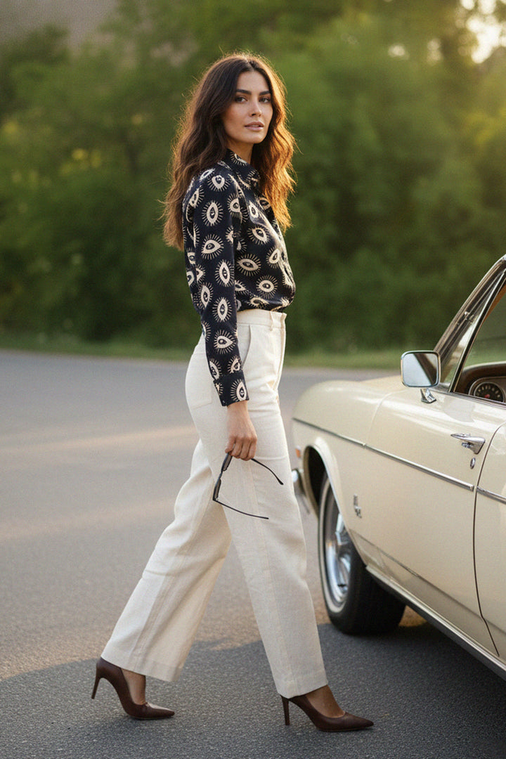 tailored outfit, black blouse, shahida-kyle-richards, classy shirt, long sleeve top, luxury blouse