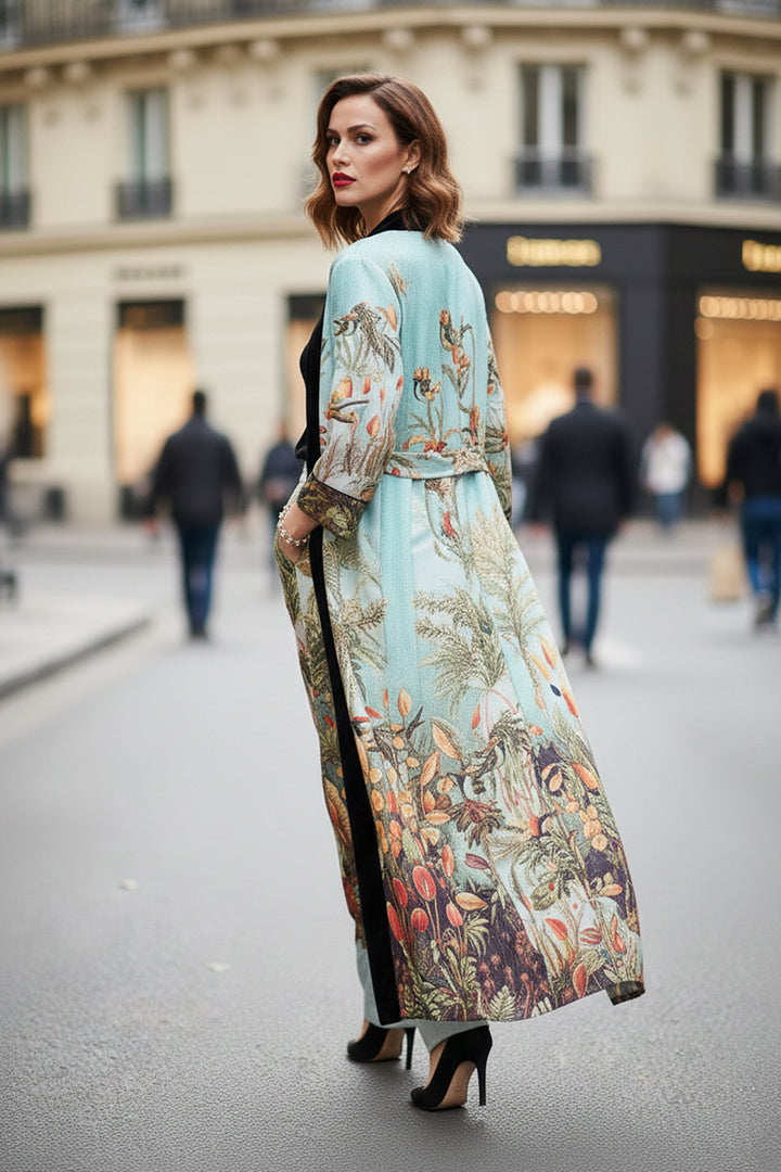 kyle richards collection, resort chic robe, printed silk kimono, artistic womens robe, modern silk robe