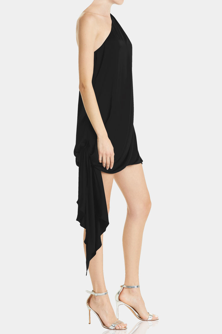 really short dresses Designer Black Satin Mini Dress | One Shoulder Dress
