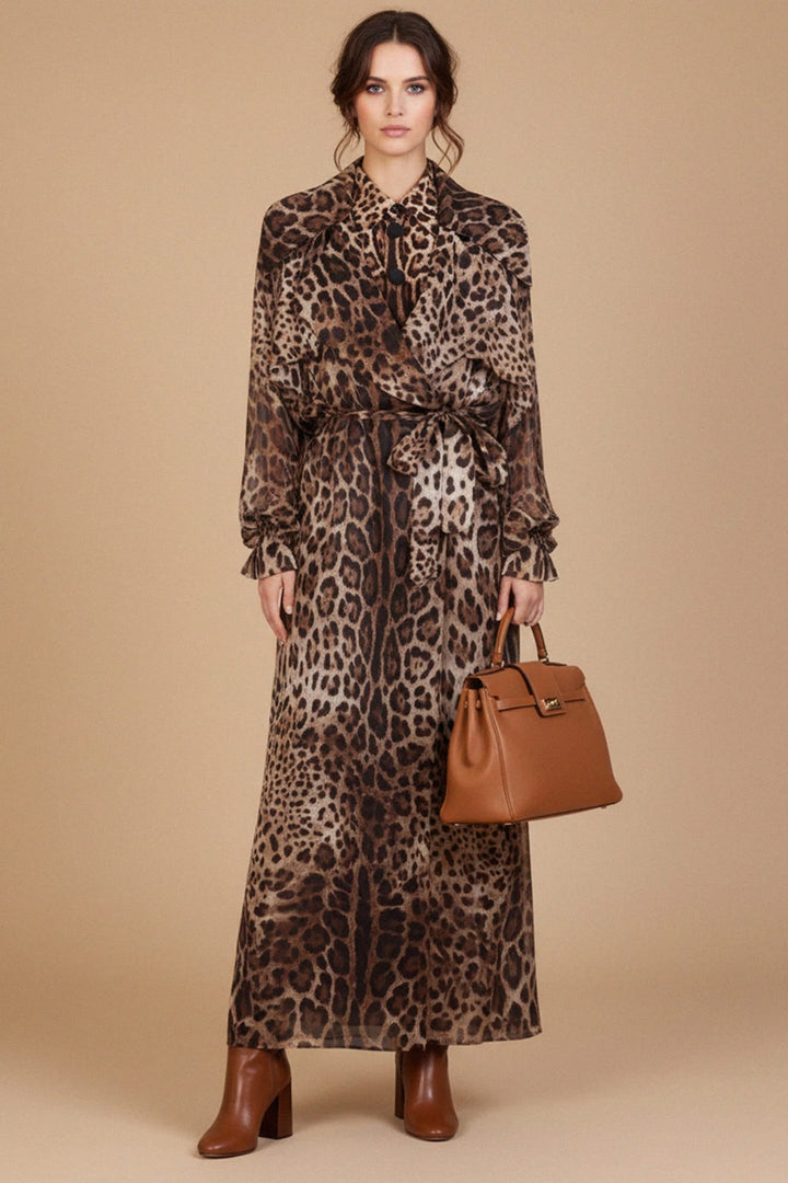 elegant leopard print long trench coat for women, shahida-kyle-richards,