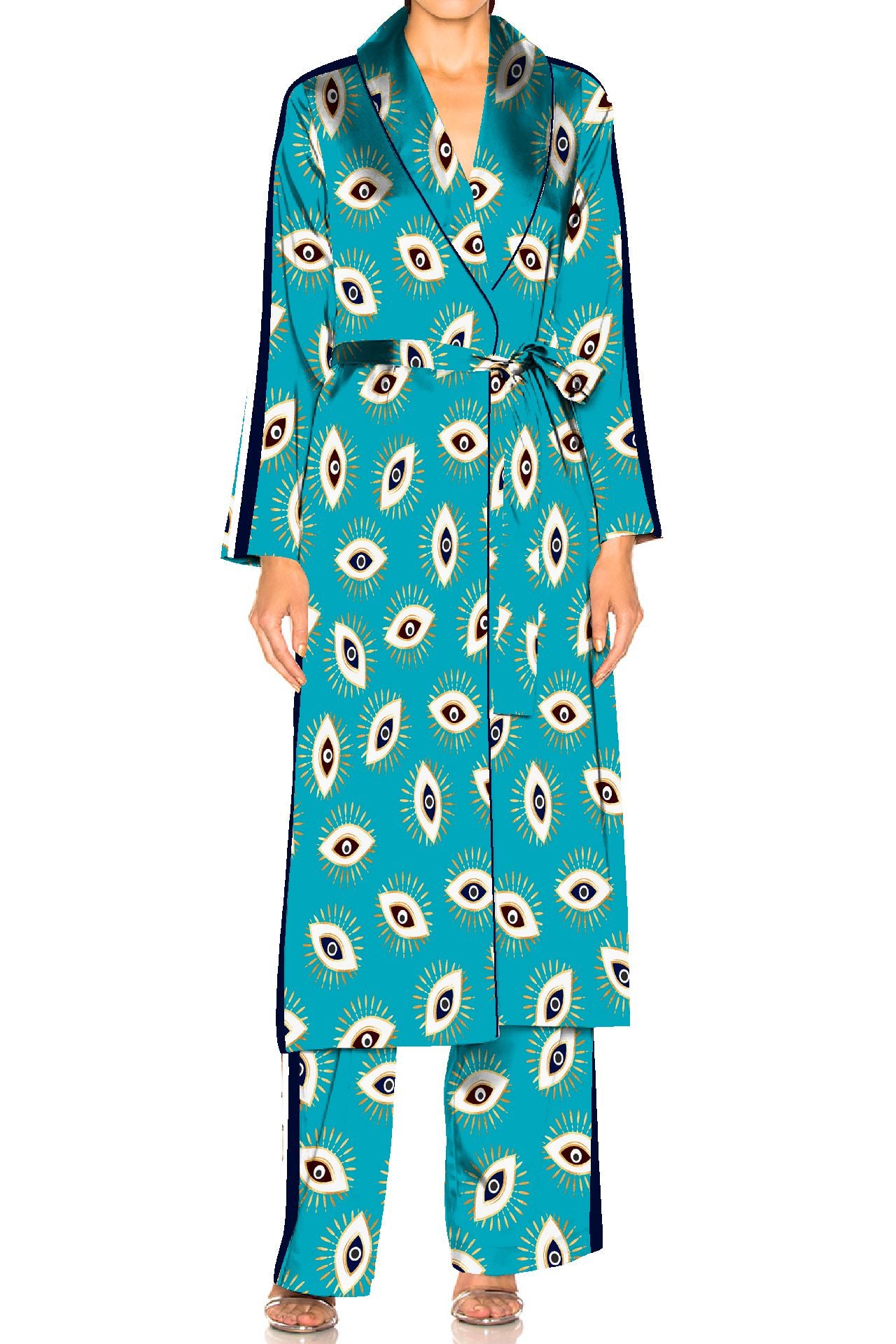 "robe and pajama set womens" "silk dress pajamas "Kyle X Shahida" "silk pajama robe set"
