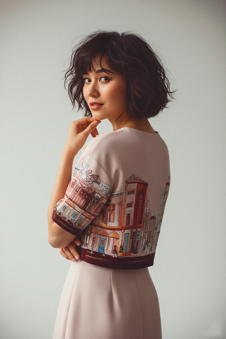 luxe cape top, modern ladies shirt, glamorous women style, Kyle-X-Shahida, dressy top women