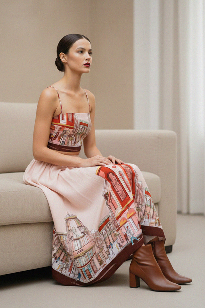 modern chic outfit, long skirt co-ord, summer-ready fashion, travel outfit idea, shahida-kyle-richards