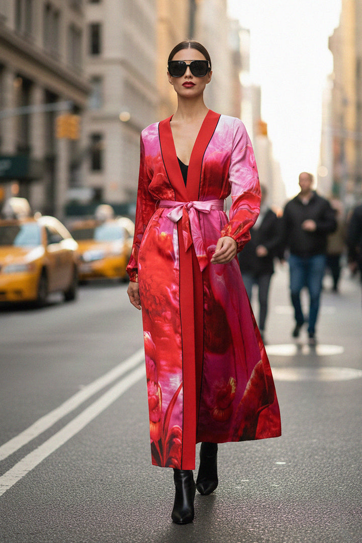 silk kimono robe, Kyle Richards, Kyle X Shahida, womens pink robe, designer robe, luxury silk, elegant kimono