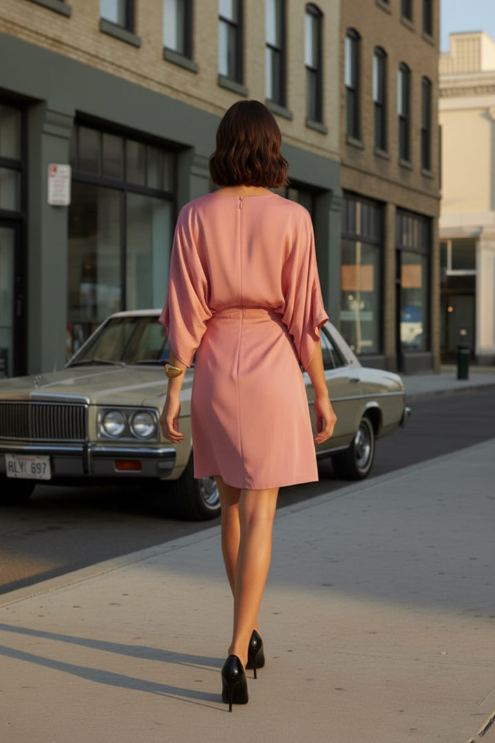 Shahida Parides,
pleated short dress,
pleated mini dress with flowy hem,
v-neck flared pleated dress,