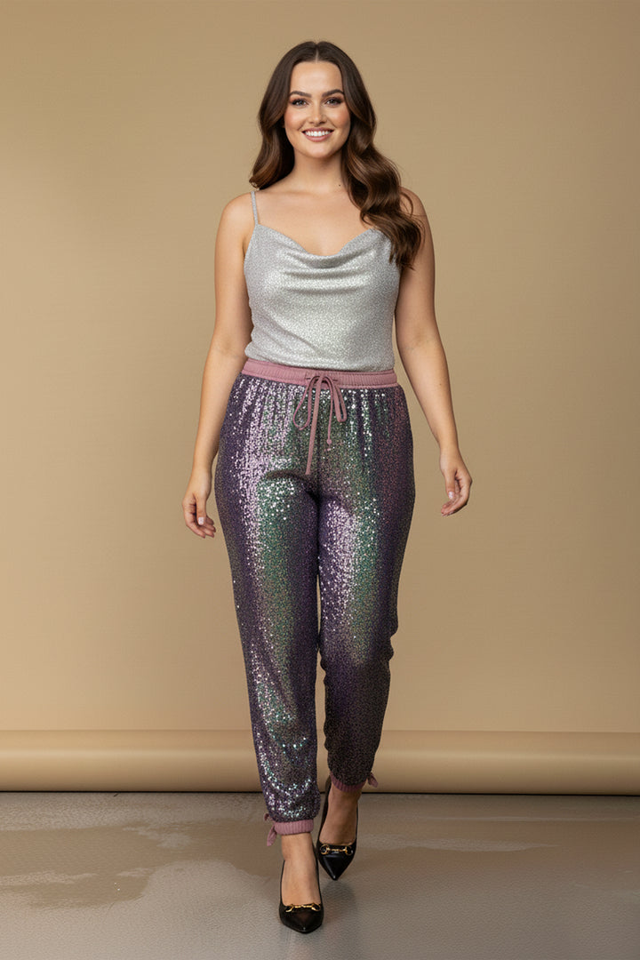 "high waist sequin joggers" "plus size sequin joggers" "women's sequin jogger pants" 